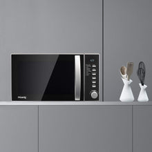 Load image into Gallery viewer, H.Koenig Four à Micro-ondes Compact Digital 20L VIO2, 700W, Plateau tournant 24,5cm, Multifonction Programmable 6 niveaux de chauffe, Décongélation et Express, Minuterie 60min, Effet mirroir noir