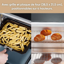 Load image into Gallery viewer, SEVERIN Mini-Four à chaleur tournante 42 L avec pierre à pizza et tournebroche, Four posable 1 800 W design élégant, électrique avec minuteur 120 min, Noir/Inox, TO 2058