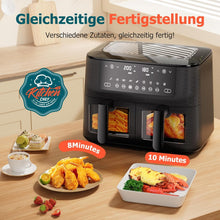 Load image into Gallery viewer, 9L Dual Zone Air Fryer avec Fenêtre de Visualisation, Friteuse sans Huile avec 2 Tiroir, 9-in-1 Programmes de Cuisson, Écran Tactile, Fonction Rendez-vous, Faible en Grasses, Va au Lave-vaisselle