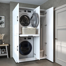 Load image into Gallery viewer, ROOMART Dora - Armoire de machine à laver - Pour sèche-linge et machine à laver - En 4 couleurs - Avec portes et panneau coulissant - Blanc - Chêne blanc - Chêne anthracite - Chêne blanc (chêne blanc)