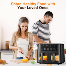 Load image into Gallery viewer, 9L Dual Zone Air Fryer avec Fenêtre de Visualisation, Friteuse sans Huile avec 2 Tiroir, 9-in-1 Programmes de Cuisson, Écran Tactile, Fonction Rendez-vous, Faible en Grasses, Va au Lave-vaisselle