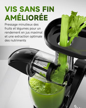 Load image into Gallery viewer, AMZCHEF Extracteur Jus - Extracteur de Jus de Fruits et Légumes - Presses-agrumes à Froid sans BPA avec 2 Tasses et Brosse - Fonction de Mastication Inversée pour Éviter les Blocages - Argent