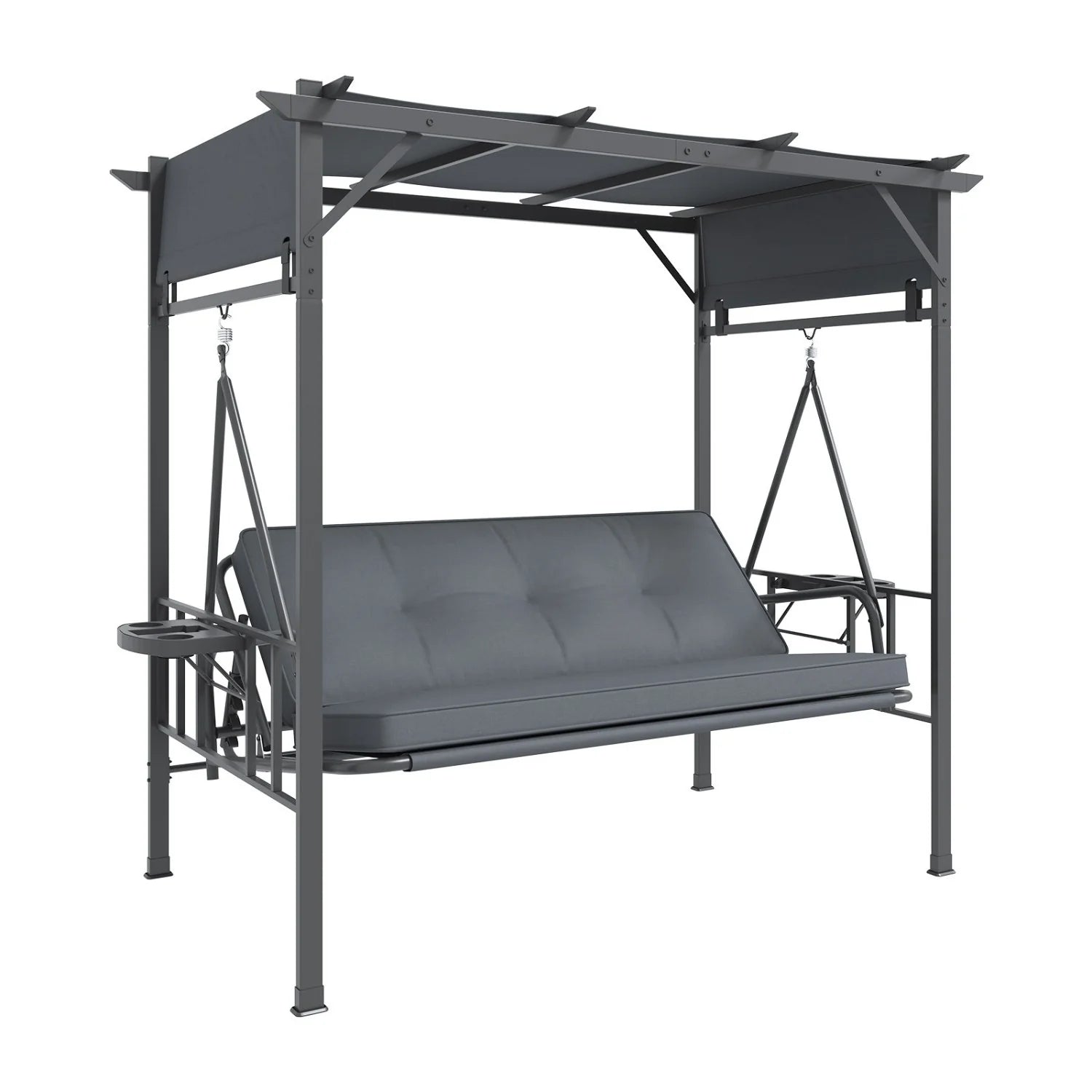AECOJOY 2-in-1 Convertible Porch Swing Bed 3 Seat, Outdoor Patio Metal Pergola Swing