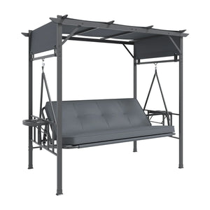 AECOJOY 2-in-1 Convertible Porch Swing Bed 3 Seat, Outdoor Patio Metal Pergola Swing