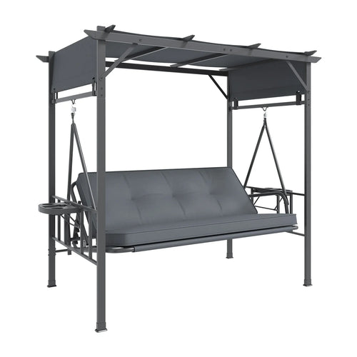 AECOJOY 2-in-1 Convertible Porch Swing Bed 3 Seat, Outdoor Patio Metal Pergola Swing