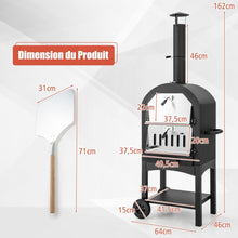 Load image into Gallery viewer, Four à Pizza Extérieur au Charbon avec Pelle à Pizza Pierre à Pizza Housse Étanche Cheminée et Thermomètre Double Noir