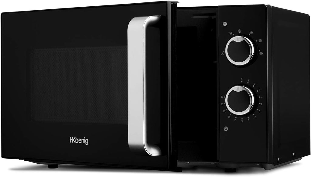 H.Koenig Four à Micro-ondes Compact Digital 20L VIO2, 700W, Plateau tournant 24,5cm, Multifonction Programmable 6 niveaux de chauffe, Décongélation et Express, Minuterie 60min, Effet mirroir noir