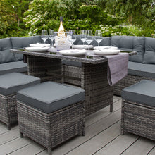 Load image into Gallery viewer, Salon de Jardin 9 personnes &amp; Coffre de Rangement en Rotin – Gris Jardi