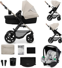 Load image into Gallery viewer, Kinderkraft MOOV2 Poussette 3 en 1, Système de voyage de la naissance à 27 kg, Siège auto Mink PRO I-Size inclus, Capote extensible avec filtre UPF50+, Accessoires pratiques, Gris