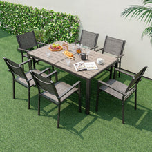 Load image into Gallery viewer, Ensemble de Meubles de Patio 7 Pièces pour 6 Personnes Salon de Jardin avec 6 Chaises Empilables et Table Rectangulaire Gris
