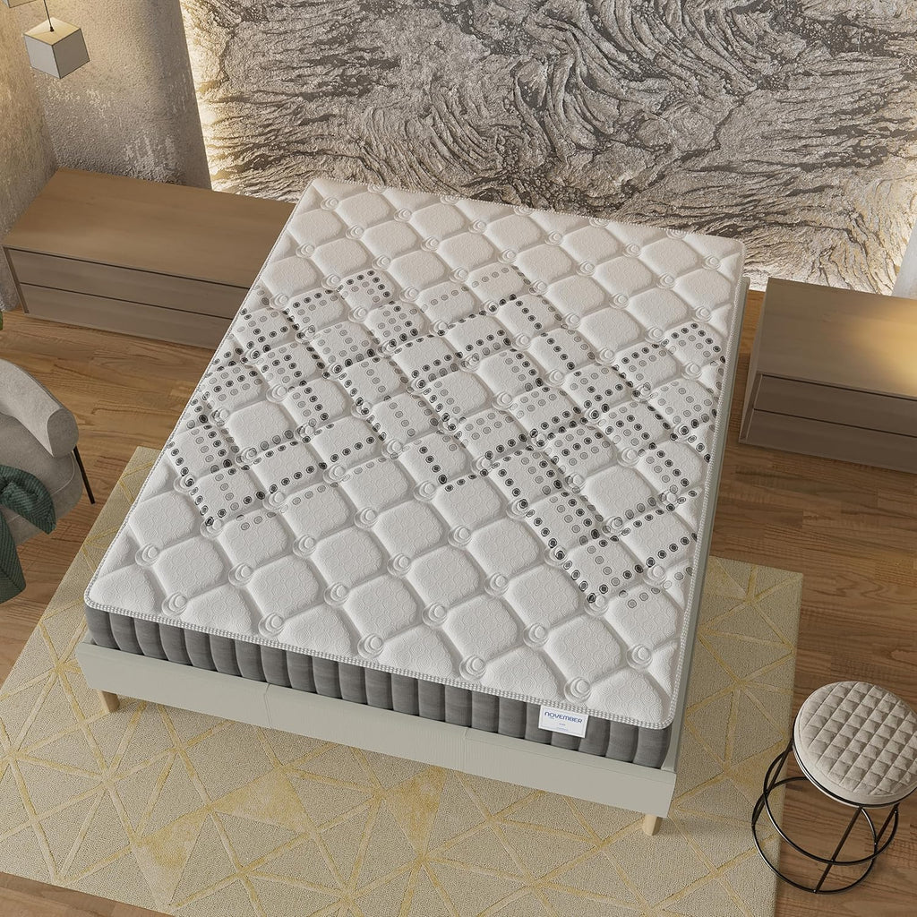 November- Matelas Eliha 120x190cm- Technologie Hybrid: Ressorts ensachés + Mousse HDensité-Épaisseur 20cm- Soutien Tonique & indépendance de Couchage- Label SANITIZED(Anti bactérien/acarien)