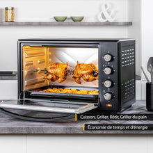 Load image into Gallery viewer, TZS First Austria Mini-four 60 l I 2000 W I Convection + Rôtisserie I 4 éléments chauffants I Plage de température jusqu'à 230 °C I Minuterie 60 min I Inox I Noir