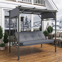 Load image into Gallery viewer, AECOJOY 2-in-1 Convertible Porch Swing Bed 3 Seat, Outdoor Patio Metal Pergola Swing