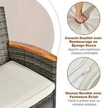 Load image into Gallery viewer, Salon de jardin avec 1 table et 8 chaises en bois et rotin anti-uv pieds réglables et coussins imperméables inclus 20_0009211