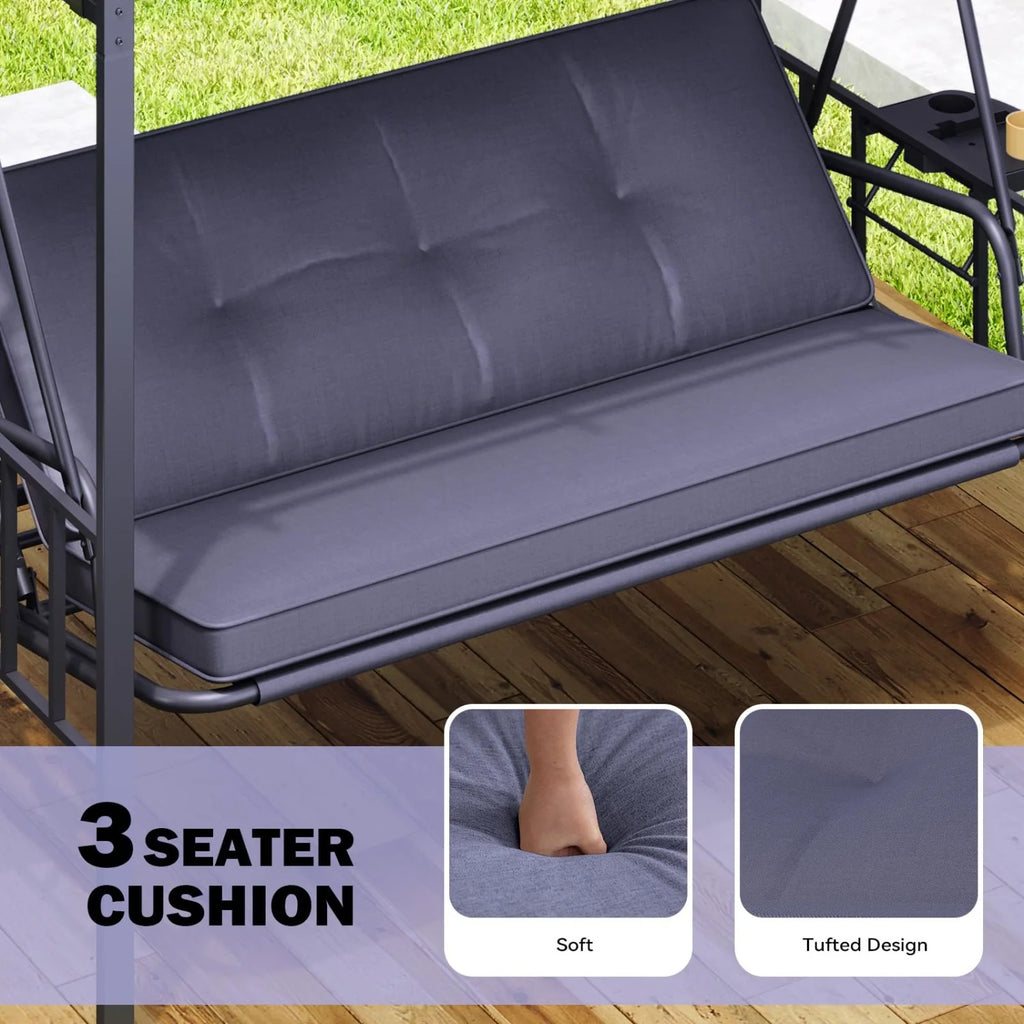 AECOJOY 2-in-1 Convertible Porch Swing Bed 3 Seat, Outdoor Patio Metal Pergola Swing