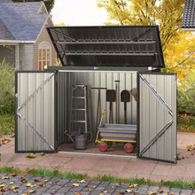 Load image into Gallery viewer, Abri de Stockage en Métal Galvanisé pour Poubelles Extérieur Abri de Jardin Verrouillable avec Toit Ouvert 2 Portes 172X95,5X130CM Gris