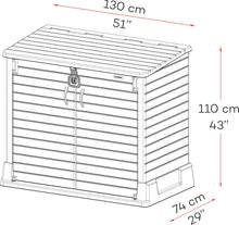 Load image into Gallery viewer, Duramax StoreAway 1200L Plastic Garden Shed/ Flat Lid, Outdoor Storage Shed, Wheelie Bin Hideaways, Wheelie bin box, Durable Construction, Ideal for Bikes, BBQs &amp; 2x 240L Bins, 145x85x125 cm, Brown