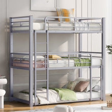 Load image into Gallery viewer, Harper &amp; Bright Designs Metal Triple Bunk Bed Twin Over Twin Bunk Bed with Ladder and Safety Guardrail 3 Bunk Bed for Living Room Bedroom, Sliver