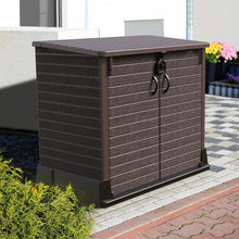 Load image into Gallery viewer, Duramax StoreAway 1200L Plastic Garden Shed/ Flat Lid, Outdoor Storage Shed, Wheelie Bin Hideaways, Wheelie bin box, Durable Construction, Ideal for Bikes, BBQs &amp; 2x 240L Bins, 145x85x125 cm, Brown