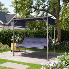 Load image into Gallery viewer, AECOJOY 2-in-1 Convertible Porch Swing Bed 3 Seat, Outdoor Patio Metal Pergola Swing