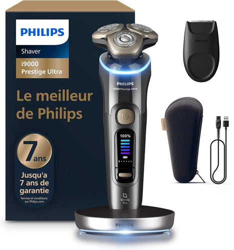 Philips Rasoir i9000 Prestige Ultra, Rasoir électrique 100% étanche, Technologie Skin IQ Pro, Système Triple Lift & Cut, Lames de précision NanoTech rotatives 360°, 5 modes de rasage, XP9401/38