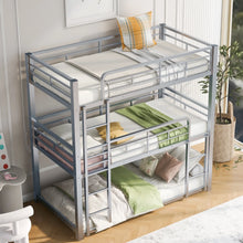 Load image into Gallery viewer, Harper &amp; Bright Designs Metal Triple Bunk Bed Twin Over Twin Bunk Bed with Ladder and Safety Guardrail 3 Bunk Bed for Living Room Bedroom, Sliver