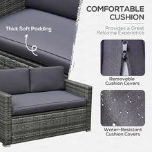 Load image into Gallery viewer, Ensemble de meubles de patio 4 pièces, canapé en osier de rotin, ensemble de luxe pour extérieur, ensemble de meubles de jardin avec coussins pour porche, jardin, balcon au bord de la piscine, gris