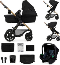 Load image into Gallery viewer, Kinderkraft MOOV2 Poussette 3 en 1, Système de voyage de la naissance à 27 kg, Siège auto Mink PRO I-Size inclus, Capote extensible avec filtre UPF50+, Accessoires pratiques, Gris