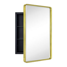 Load image into Gallery viewer, TEHOME Farmhouse 16 in. W x 24 in. H Recessed Rectangular Metal Framed Bathroom Medicine Cabinets with Mirror in Brushed Gold