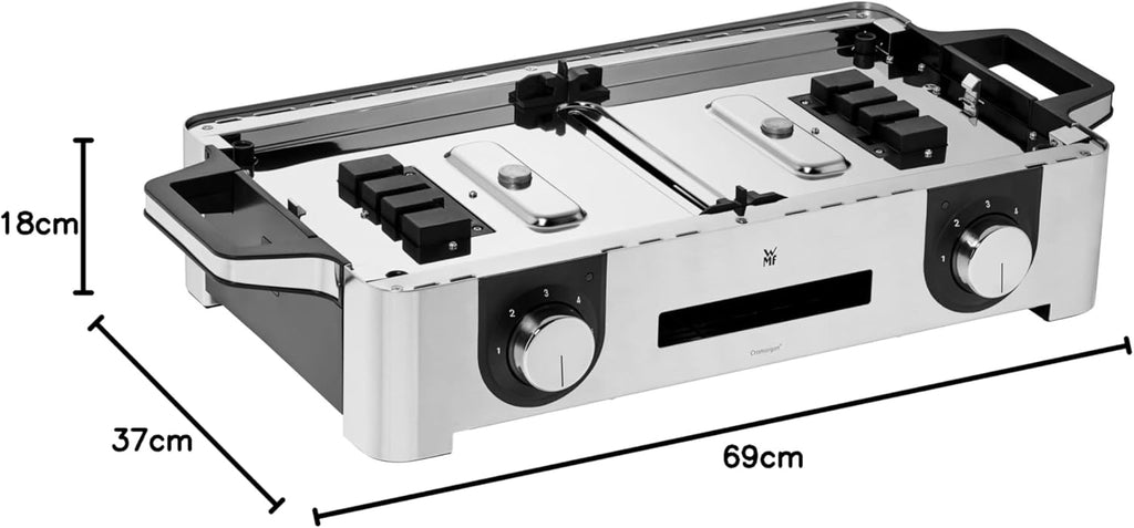 WMF Master-Grill électrique, 2400W, Grande surface 28x50cm, Revêtement antiadhésif, Plaques amovibles compatibles lave-vaisselle, Inox 18/10 Cromargan, Lono 0415280011