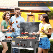 Load image into Gallery viewer, Barbecue Charbon de Bois XL, Chariot à Barbecue, Grill XL à Charbon avec Couvercle, Roues et Thermomètre, Réglable en Hauteur, Grand Barbecue au Charbon de Bois, pour Camping et Jardin, Noir
