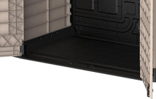 Load image into Gallery viewer, Duramax StoreAway 1200L Plastic Garden Shed/ Flat Lid, Outdoor Storage Shed, Wheelie Bin Hideaways, Wheelie bin box, Durable Construction, Ideal for Bikes, BBQs &amp; 2x 240L Bins, 145x85x125 cm, Brown