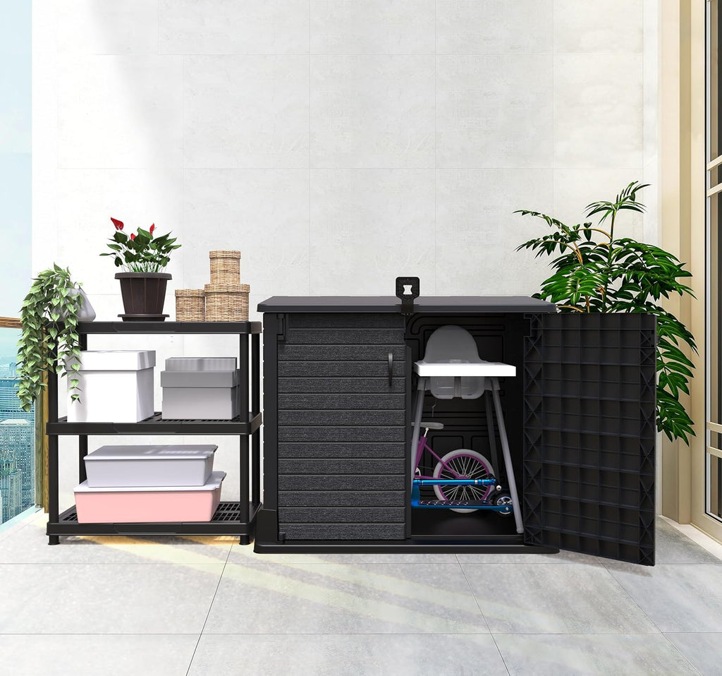 Duramax StoreAway 1200L Plastic Garden Shed/ Flat Lid, Outdoor Storage Shed, Wheelie Bin Hideaways, Wheelie bin box, Durable Construction, Ideal for Bikes, BBQs & 2x 240L Bins, 145x85x125 cm, Brown