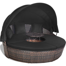 Load image into Gallery viewer, Lit de Jardin Rond d'Exterieur Table Relevable Modulable &amp; Convertible - Pare Soleil Réglable rotin PE Coussins Inclus Noir