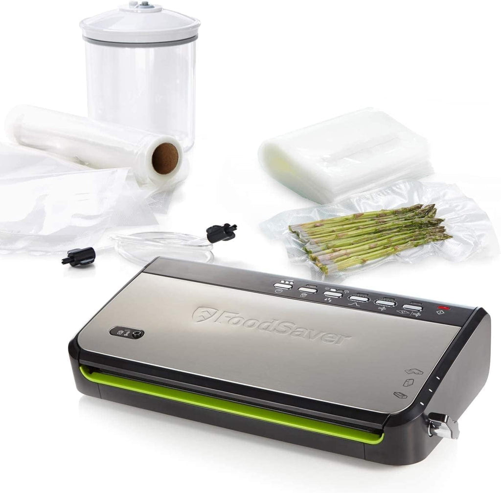 FoodSaver FFS005X Vacuum Sealer with Storage Compartment for Roll and Cutter, Pulse Function for Fragile Food, Includes Matching Accessories and Vacuum Bags