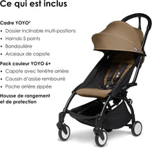 Load image into Gallery viewer, Poussette BABYZEN YOYO2 6+ (Cadre noir + pack couleur Aqua) - Comprend un harnais, un dossier, des arceaux de capote, une bandoulière, un coussin d’assise, et une capote assortie