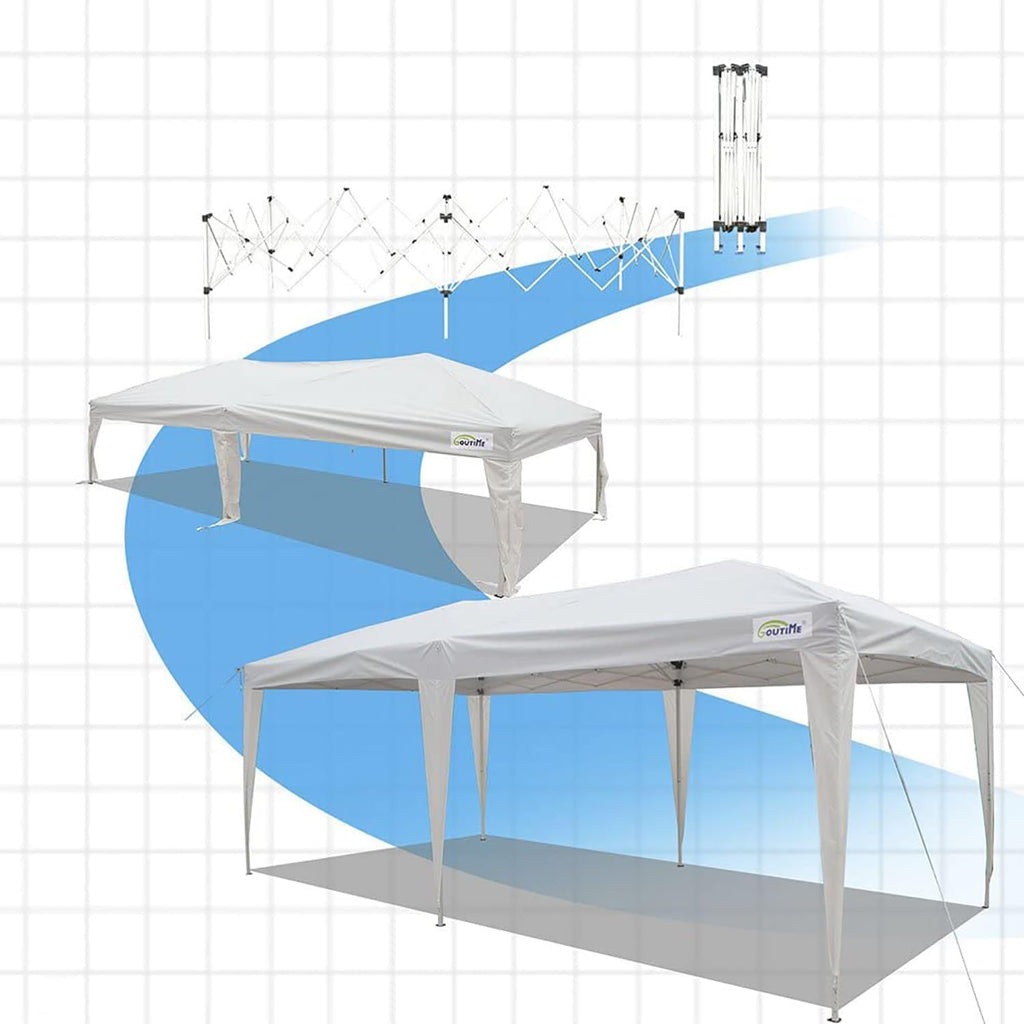 Goutime tonnelle Pliante 3x6,Pop up canopée Gazebo Tente de fête,4 Murs détachables Même Sac à roulettes,abri de Jardin Exterieur,Tente de réception（Blanc）