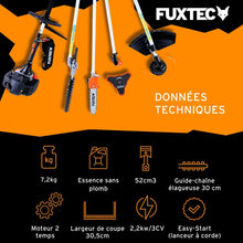 Load image into Gallery viewer, Fuxtec Débroussailleuse Thermique Multifonction 5 en 1 Multitool FX-MT152E - Easy Starter 3CV 52 cm³, Moteur 2 Temps, Élagueuse Taille Haie Coupe Bordure Avec Fil ou Lame 1 Mètre Rallonge