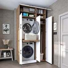 Load image into Gallery viewer, ROOMART Dora - Armoire de machine à laver - Pour sèche-linge et machine à laver - En 4 couleurs - Avec portes et panneau coulissant - Blanc - Chêne blanc - Chêne anthracite - Chêne blanc (chêne blanc)
