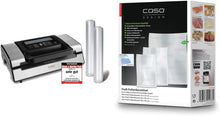Load image into Gallery viewer, Caso FastVac 500, Professional Commercial Vacuum Sealer, Stainless Steel, Double Piston Pump, 15 Litres/Minute, Includes 2 Free Foil Rolls