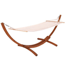 Load image into Gallery viewer, Hamac 1 Place 200x100cm avec Support en Bois de Mélèze Russe Capacité 120kg en Polyester Métal 313x115x120cm Naturel -