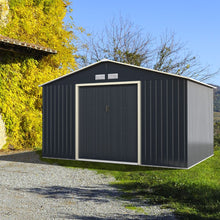 Load image into Gallery viewer, Abri de Jardin en Métal &amp; Extension 10.85㎡ avec 2 Portes Coulissantes Verrouillables 4 Trous d’Aération Gris pour Vélo