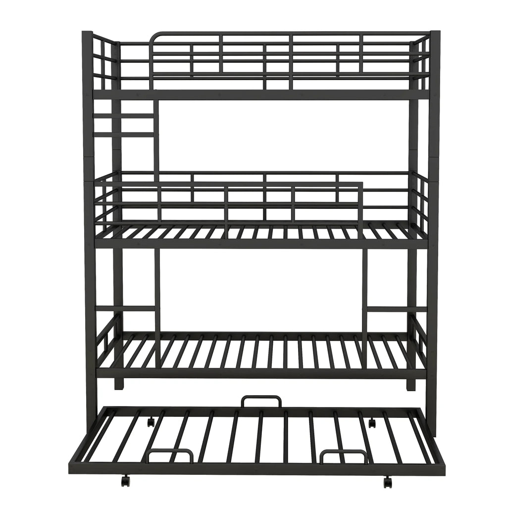 Harper & Bright Designs Metal Triple Bunk Bed Twin Over Twin Bunk Bed with Ladder and Safety Guardrail 3 Bunk Bed for Living Room Bedroom, Sliver