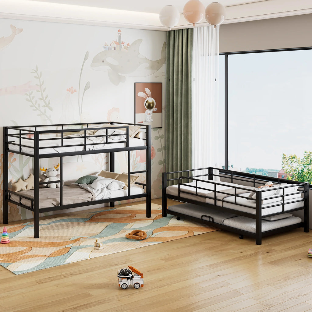 Harper & Bright Designs Metal Triple Bunk Bed Twin Over Twin Bunk Bed with Ladder and Safety Guardrail 3 Bunk Bed for Living Room Bedroom, Sliver