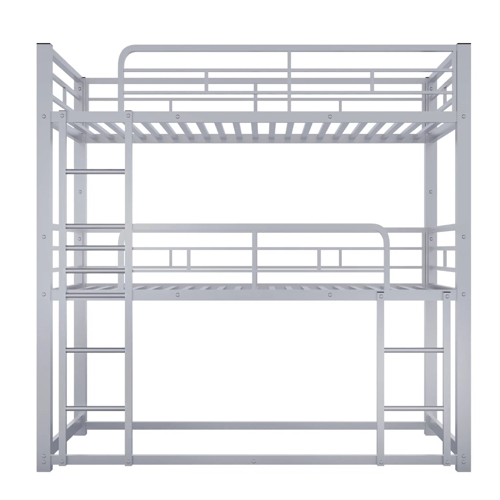Harper & Bright Designs Metal Triple Bunk Bed Twin Over Twin Bunk Bed with Ladder and Safety Guardrail 3 Bunk Bed for Living Room Bedroom, Sliver