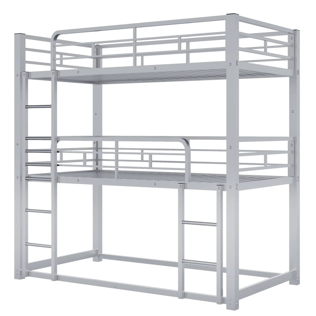 Harper & Bright Designs Metal Triple Bunk Bed Twin Over Twin Bunk Bed with Ladder and Safety Guardrail 3 Bunk Bed for Living Room Bedroom, Sliver