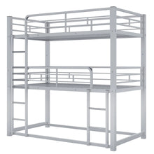 Load image into Gallery viewer, Harper &amp; Bright Designs Metal Triple Bunk Bed Twin Over Twin Bunk Bed with Ladder and Safety Guardrail 3 Bunk Bed for Living Room Bedroom, Sliver