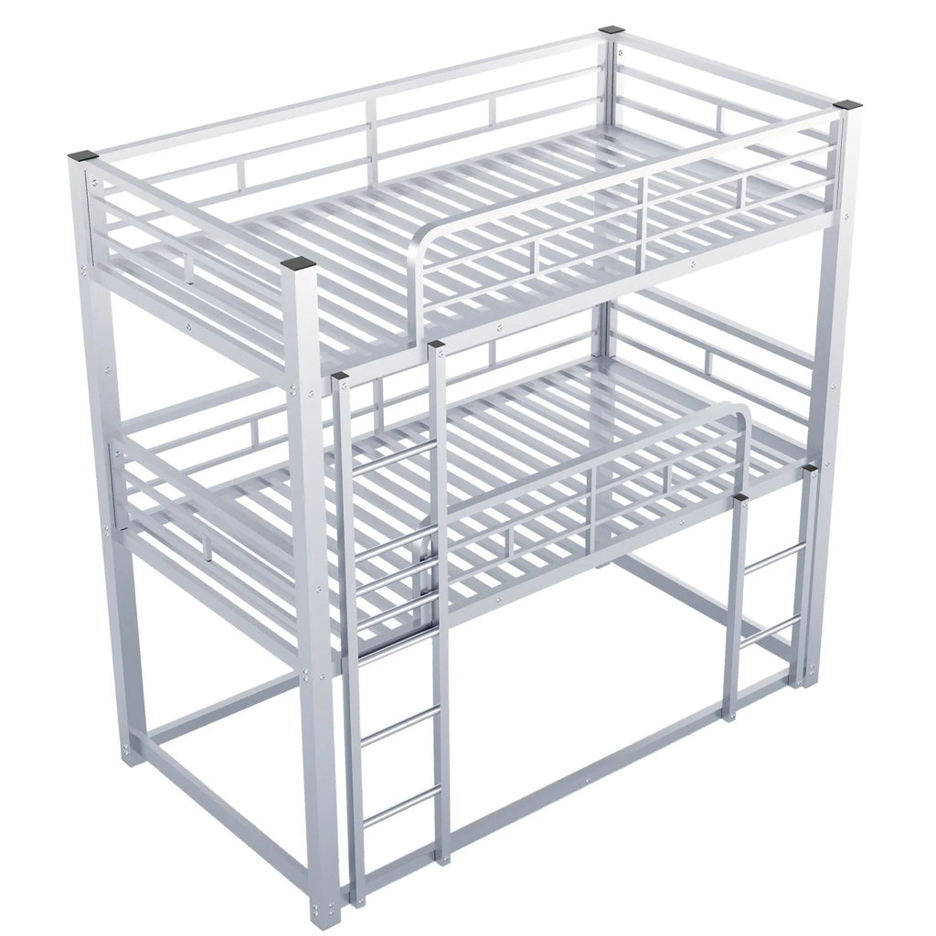 Harper & Bright Designs Metal Triple Bunk Bed Twin Over Twin Bunk Bed with Ladder and Safety Guardrail 3 Bunk Bed for Living Room Bedroom, Sliver