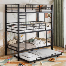 Load image into Gallery viewer, Harper &amp; Bright Designs Metal Triple Bunk Bed Twin Over Twin Bunk Bed with Ladder and Safety Guardrail 3 Bunk Bed for Living Room Bedroom, Sliver