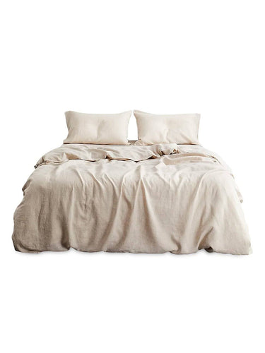 Bed Threads 100% French Flax Linen Bedding Set - Oatmeal - Size Queen